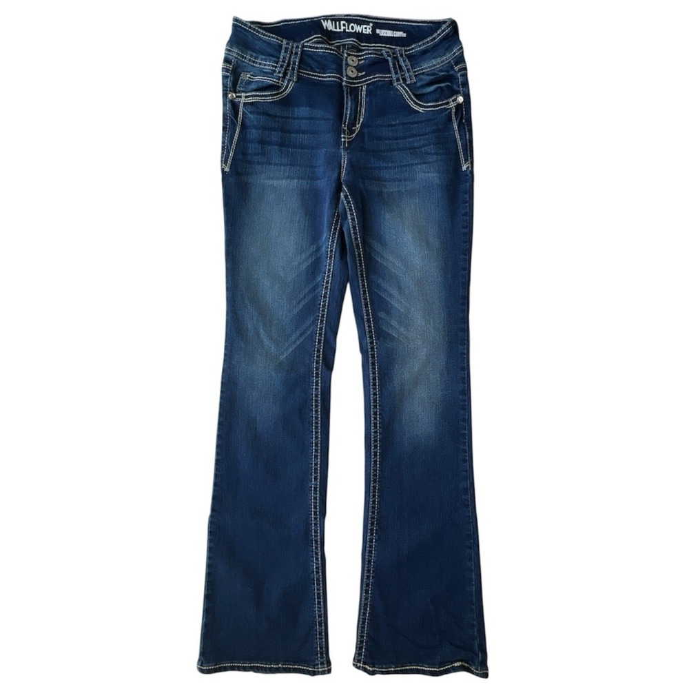 Wallflower Jeans 7 Flare Bootcut Embroidery‎ Rhinestone Y2KWomens Luscious Curvy
